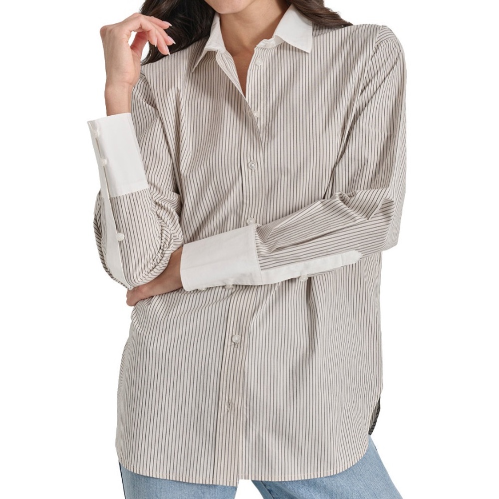 DKNY Striped Button-Down Shirt with White Collar & Cuffs